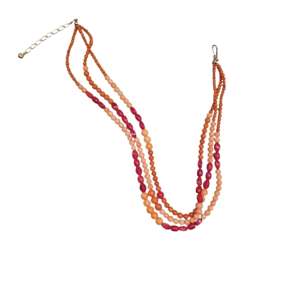 Coral Beaded Necklace Adjustable 21" Triple Strand Clasp 925 - Picture 3 of 3